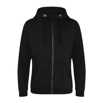   Just Hoods Uniszex vastag cipzáros kapucnis pulóver osztott kenguruzsebbel AWJH150, Jet Black-XS