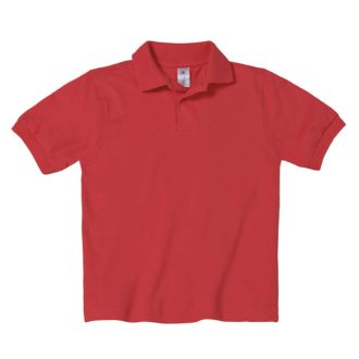   B&C BCPK486 gyerek, rövid ujjú galléros pamut póló, Red-5/6