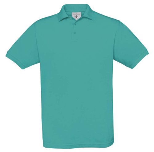 B&C BCPU409 három gombos, galléros rövid ujjú férfi piké póló, Real Turquoise-XL