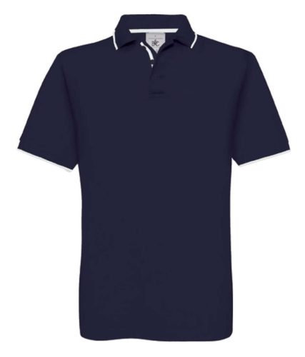 B&C BCPU413 kontrasztos szegélyű galléros férfi piké póló, Navy/White-S