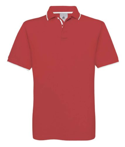 B&C BCPU413 kontrasztos szegélyű galléros férfi piké póló, Red/White-S