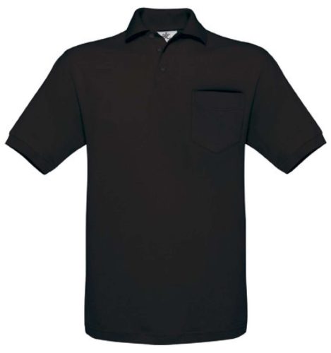 B&C BCPU415 mellzsebes rövid ujjú galléros piké férfi póló, Black-M