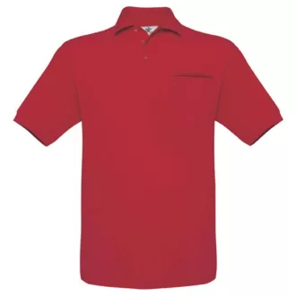   B&C BCPU415 mellzsebes rövid ujjú galléros piké férfi póló, Red-L