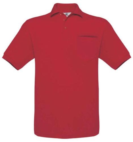 B&C BCPU415 mellzsebes rövid ujjú galléros piké férfi póló, Red-M