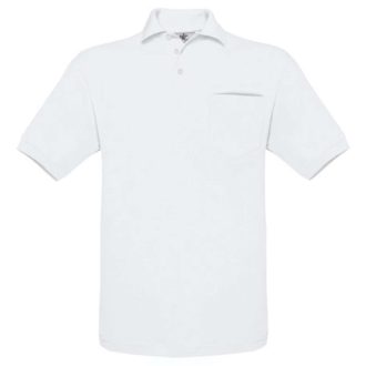   B&C BCPU415 mellzsebes rövid ujjú galléros piké férfi póló, White-L