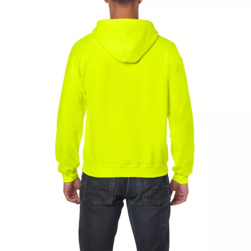 Cipzáras kenguru zsebes kapucnis pulóver, Gildan GI18600, Safety Green-2XL