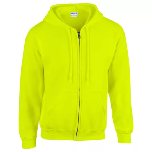 Cipzáras kenguru zsebes kapucnis pulóver, Gildan GI18600, Safety Green-2XL