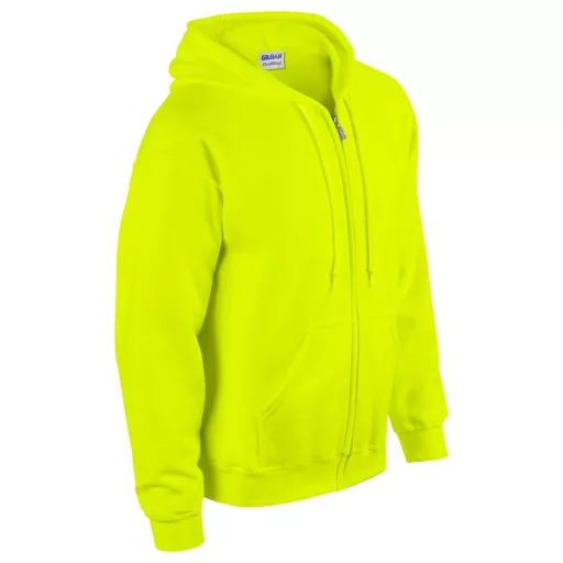 Cipzáras kenguru zsebes kapucnis pulóver, Gildan GI18600, Safety Green-2XL