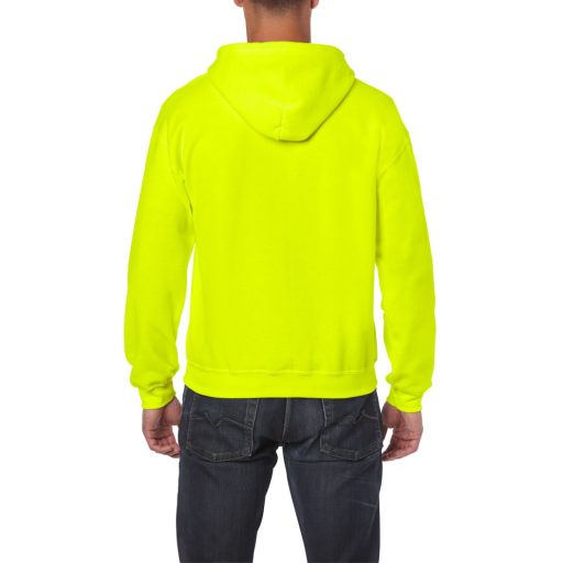 Cipzáras kenguru zsebes kapucnis pulóver, Gildan GI18600, Safety Green-3XL