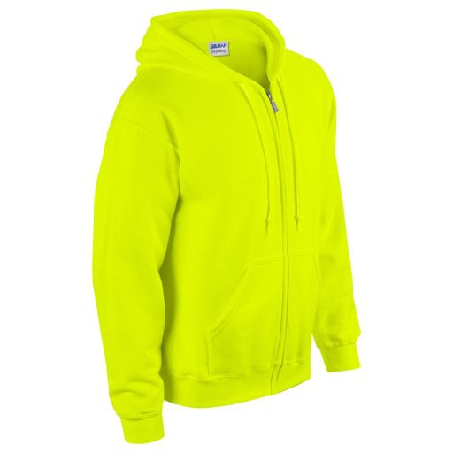 Cipzáras kenguru zsebes kapucnis pulóver, Gildan GI18600, Safety Green-L