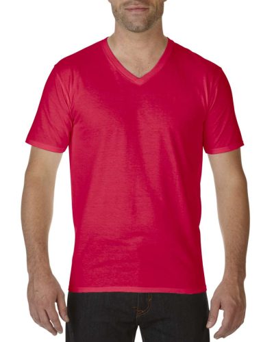 V nyakú prémium pamut póló, Gildan GI41V00, Red-2XL
