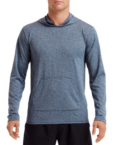 Hosszú ujjú kapucnis Aktív Fit férfi póló, Gildan GI46500, Heather Sport Dark Navy-XL
