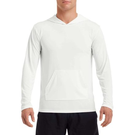Hosszú ujjú kapucnis Aktív Fit férfi póló, Gildan GI46500, White-2XL