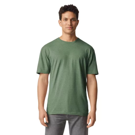 Softstyle rövid ujjú környakas póló, Gildan GI64000, Heather Military Green-4XL