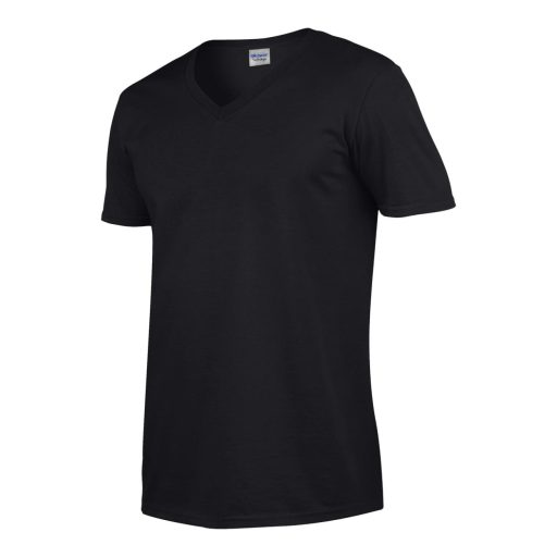 V-nyakú rövid ujjú pamut póló, Gildan GI64V00, Black-XL