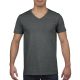 V-nyakú rövid ujjú pamut póló, Gildan GI64V00, Dark Heather-L