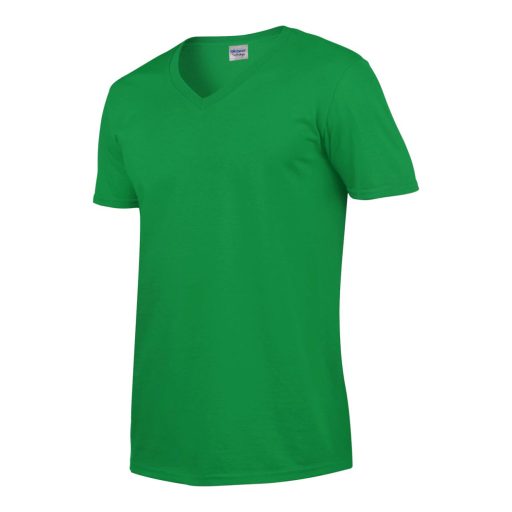 V-nyakú rövid ujjú pamut póló, Gildan GI64V00, Irish Green-XL