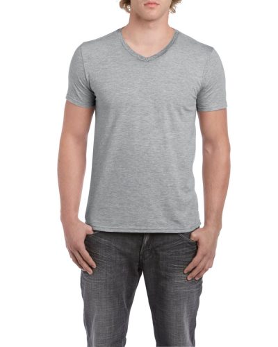 V-nyakú rövid ujjú pamut póló, Gildan GI64V00, RS Sport Grey-M