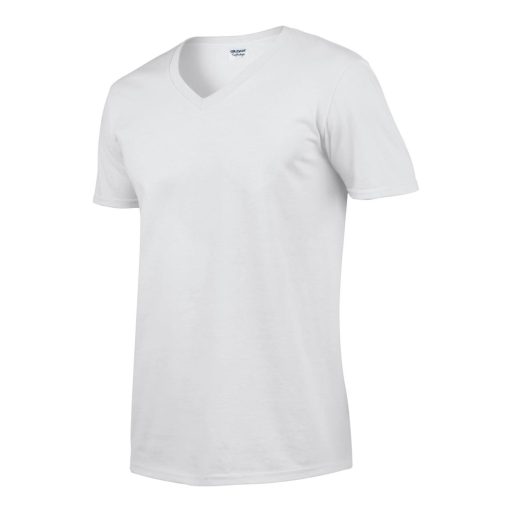 V-nyakú rövid ujjú pamut póló, Gildan GI64V00, White-M