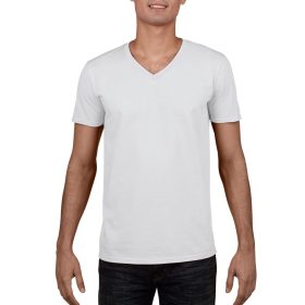 V-nyakú rövid ujjú pamut póló, Gildan GI64V00, White-XL