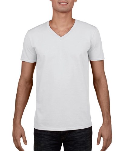 V-nyakú rövid ujjú pamut póló, Gildan GI64V00, White-XL