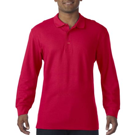 Prémium hosszú ujjú galléros férfi póló, Gildan GI85900, Red-XL
