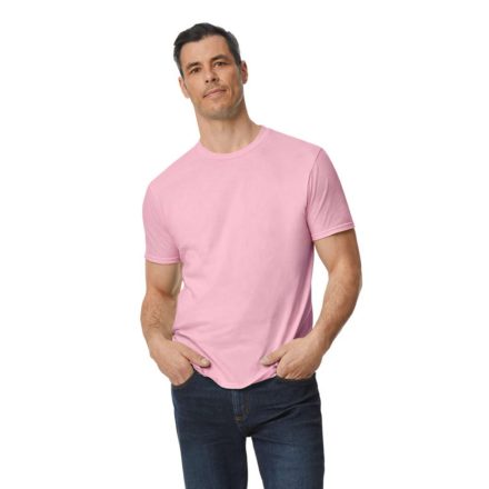 Modern oldalvarrott rövid ujjú kereknyakú póló, Gildan GI980, Charity Pink-S