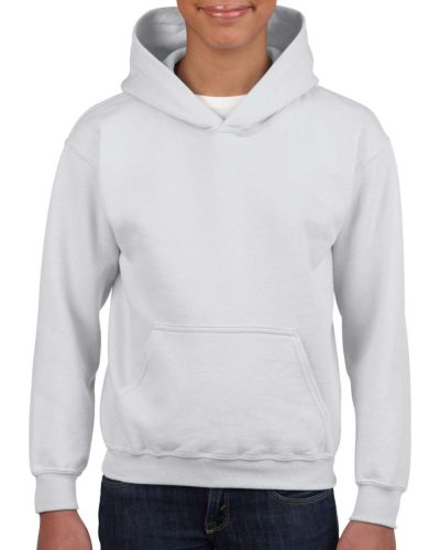 Kapucnis gyerekpulóver kenguruzsebbel, Gildan GIB18500, White-L