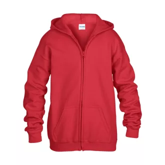 Cipzáros kapucnis gyerekpulóver, Gildan GIB18600, Red-S