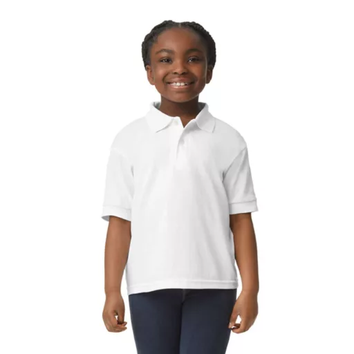 DryBlend 50/50 galléros rövid ujjú gyerekpóló , Gildan GIB8800, White-L
