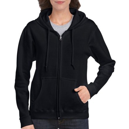 Cipzáras kapucnis női pulóver, Gildan GIL18600, Black-XL