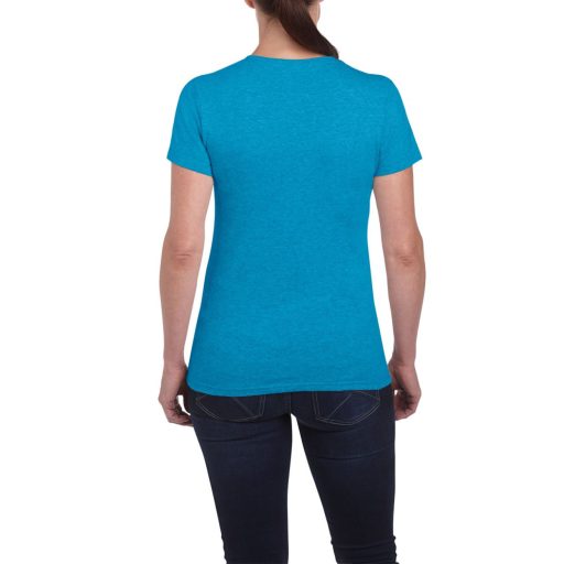 Kerknyakú karcsusított női póló, Gildan GIL5000, Heather Sapphire-XL