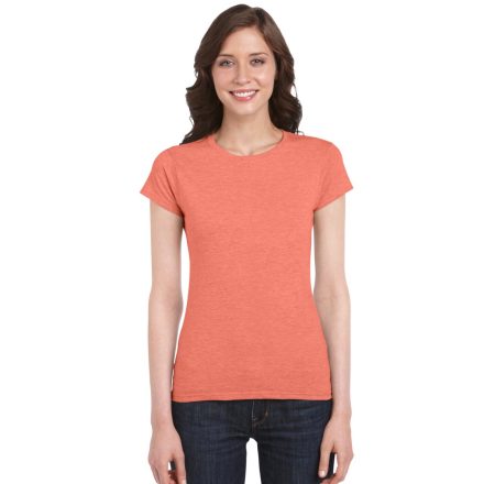 Softstyle testhez álló rövid ujjú női póló, Gildan GIL64000, Heather Orange-L