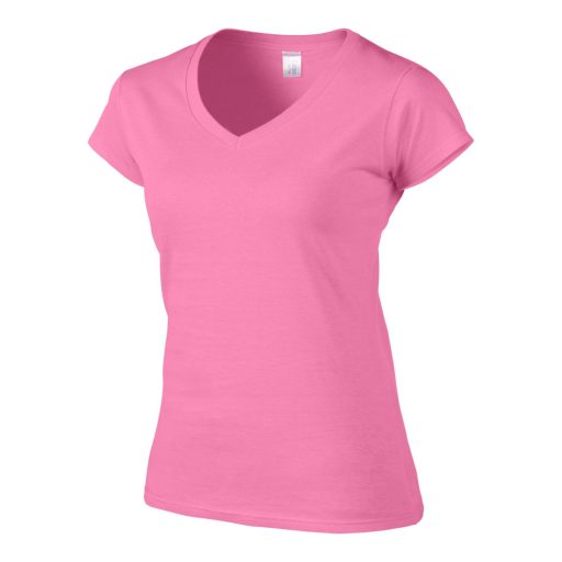 Softstyle V-nyakú testhez álló rövid ujjú női póló, Gildan GIL64V00, Azalea-XL
