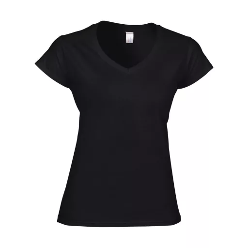 Softstyle V-nyakú testhez álló rövid ujjú női póló, Gildan GIL64V00, Black-2XL
