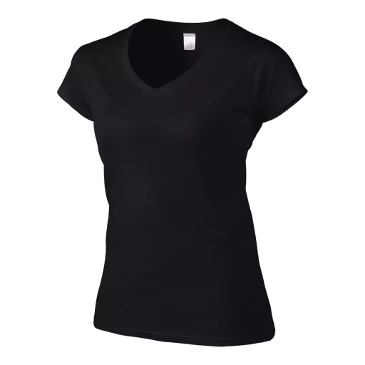 Softstyle V-nyakú testhez álló rövid ujjú női póló, Gildan GIL64V00, Black-2XL