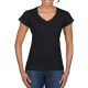 Softstyle V-nyakú testhez álló rövid ujjú női póló, Gildan GIL64V00, Black-S