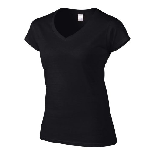 Softstyle V-nyakú testhez álló rövid ujjú női póló, Gildan GIL64V00, Black-XL