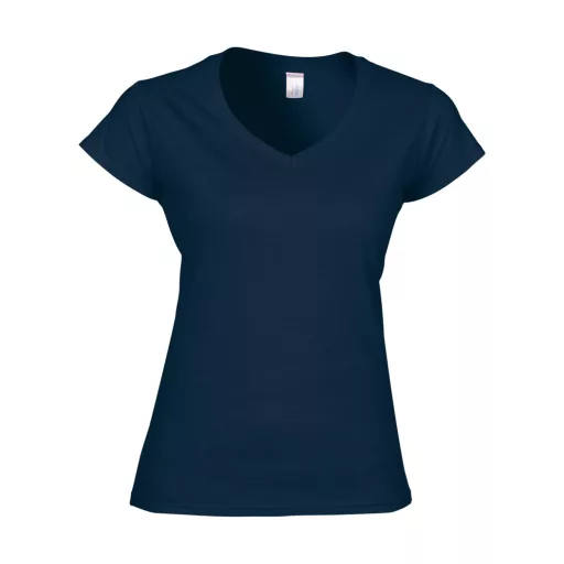 Softstyle V-nyakú testhez álló rövid ujjú női póló, Gildan GIL64V00, Navy-2XL