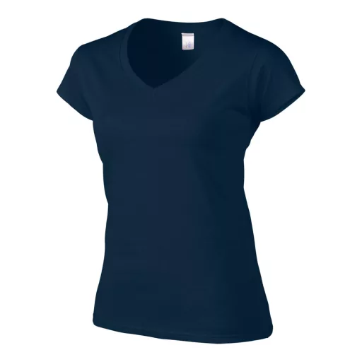 Softstyle V-nyakú testhez álló rövid ujjú női póló, Gildan GIL64V00, Navy-2XL