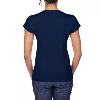   Softstyle V-nyakú testhez álló rövid ujjú női póló, Gildan GIL64V00, Navy-S
