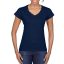 Softstyle V-nyakú testhez álló rövid ujjú női póló, Gildan GIL64V00, Navy-XL