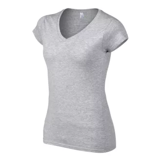   Softstyle V-nyakú testhez álló rövid ujjú női póló, Gildan GIL64V00, RS Sport Grey-S
