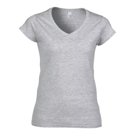 Softstyle V-nyakú testhez álló rövid ujjú női póló, Gildan GIL64V00, RS Sport Grey-XL