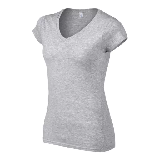 Softstyle V-nyakú testhez álló rövid ujjú női póló, Gildan GIL64V00, RS Sport Grey-XL