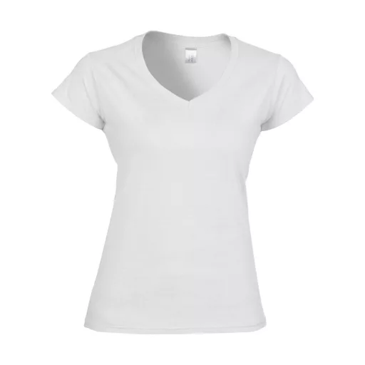 Softstyle V-nyakú testhez álló rövid ujjú női póló, Gildan GIL64V00, White-2XL