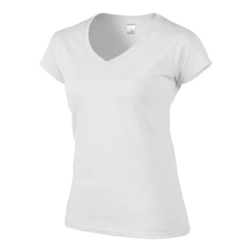 Softstyle V-nyakú testhez álló rövid ujjú női póló, Gildan GIL64V00, White-2XL