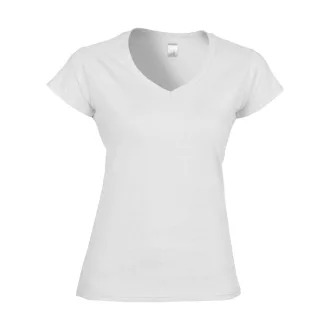   Softstyle V-nyakú testhez álló rövid ujjú női póló, Gildan GIL64V00, White-S