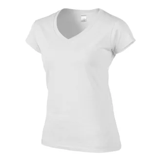   Softstyle V-nyakú testhez álló rövid ujjú női póló, Gildan GIL64V00, White-S