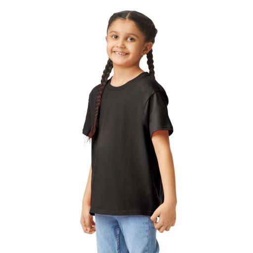 Gildan GIB3000 körkötött rövid ujjú pamut gyerek póló, Black-XS